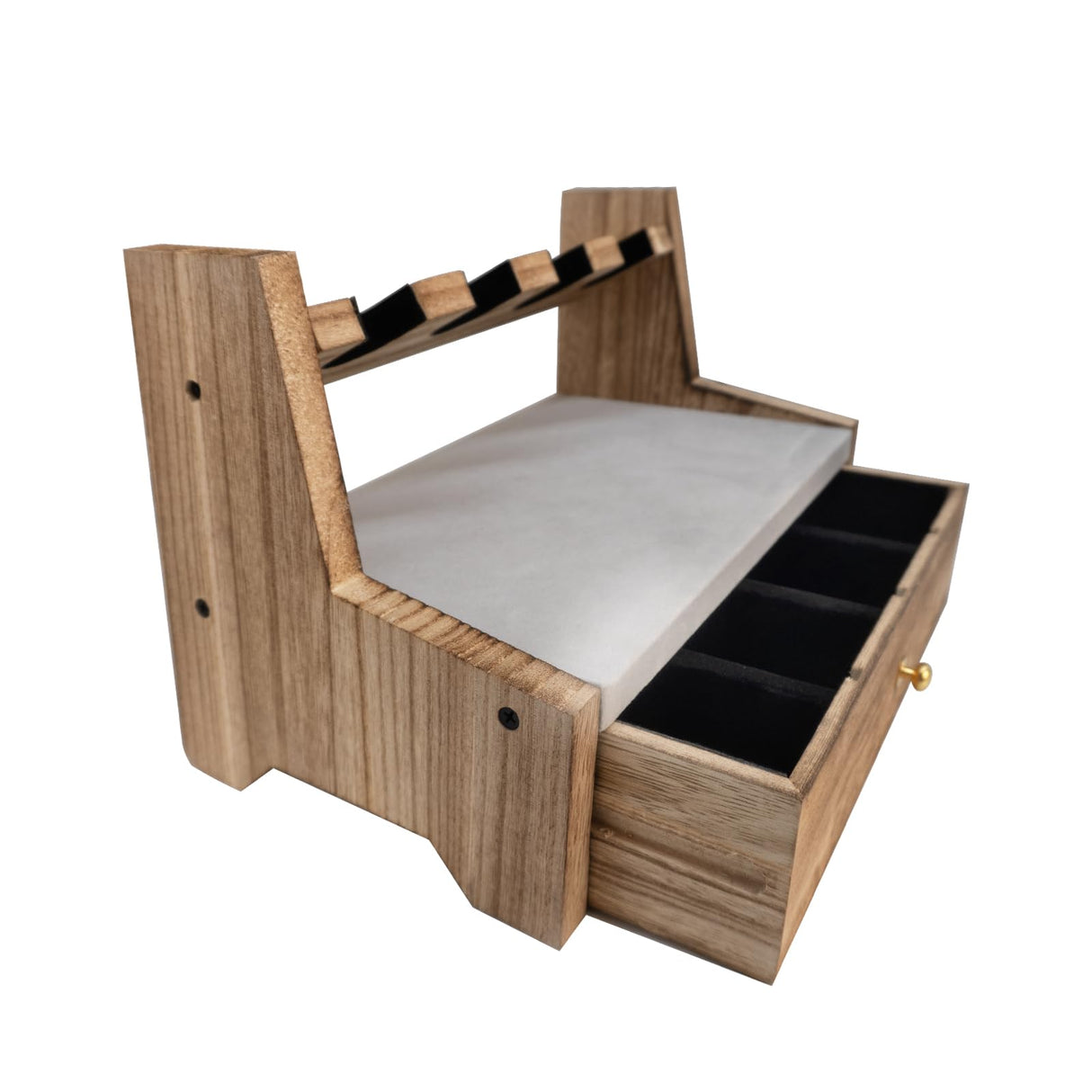 Lanmik Wooden Pistol Rack With Drawer for Gun Storage Solid Wood Gun Rack Holder Rustic Pistol Display Stand Gun Safe Organizer Accessory with 6 Lanmik