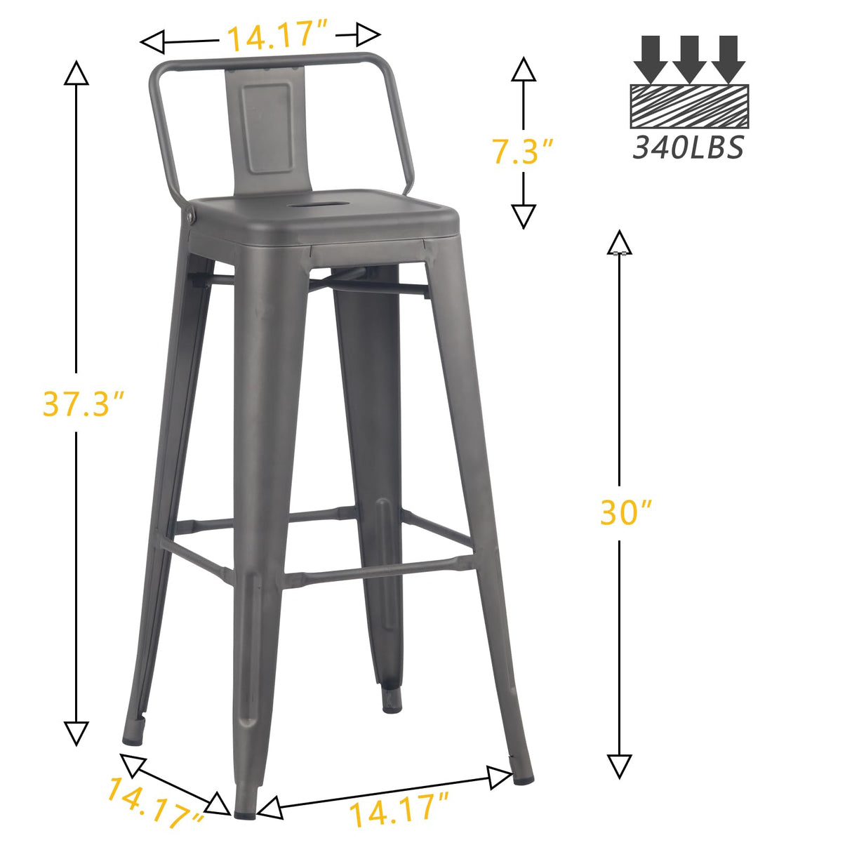 YOUNIKE 30 Inches Metal Barstools Counter Height Bar Stools Set of 4 Indoor Outdoor Patio Bistro Home Kitchen Low Back Stackable Bar Chairs Rusty Grey YOUNIKE