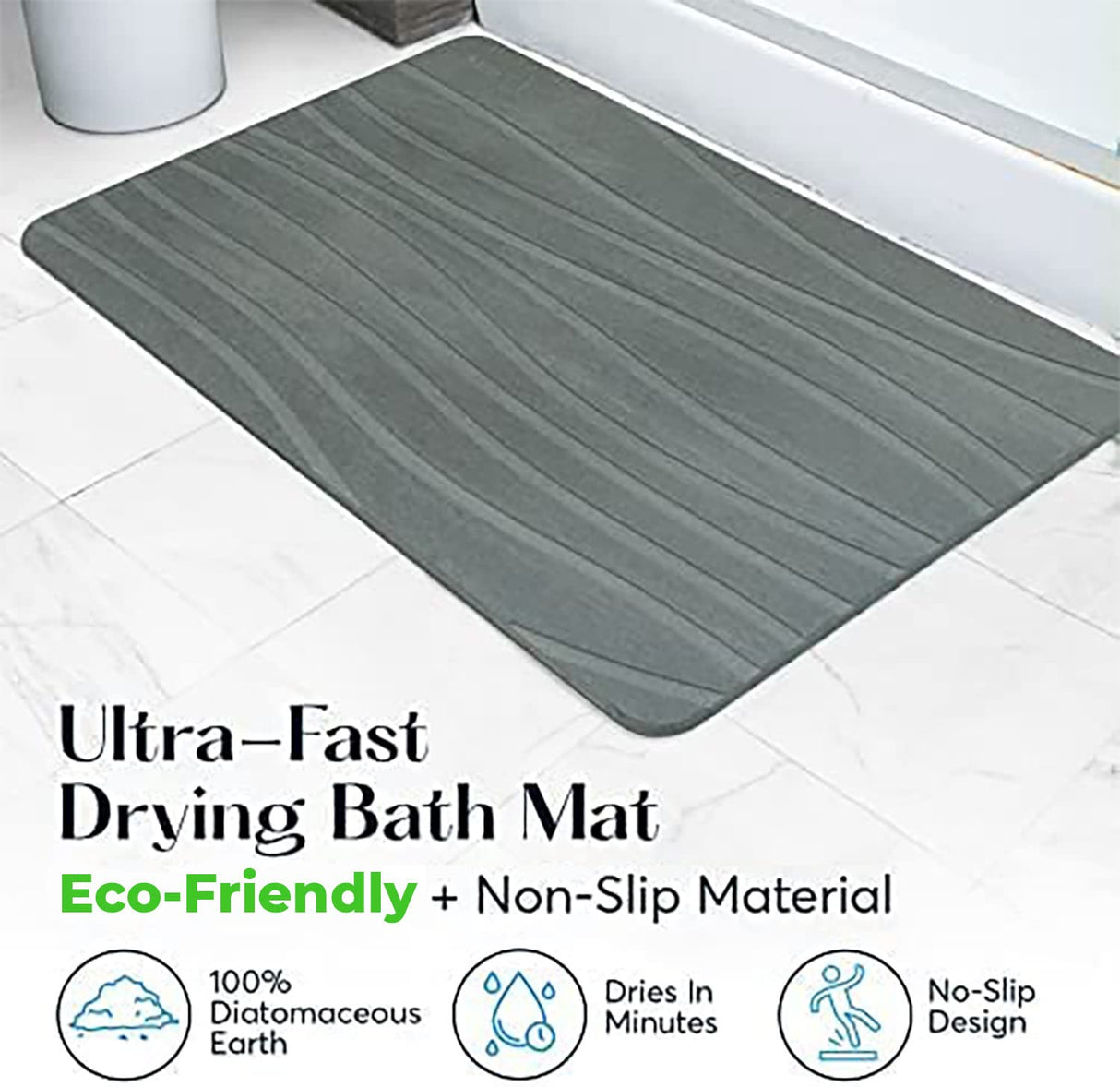 SUTERA - Stone Bath Mat, Diatomaceous Earth Shower Mat, Non-Slip Super Absorbent Quick Drying Bathroom Floor Mat, Natural, Easy to Clean (23.5 x 15 Gray) SUTERA
