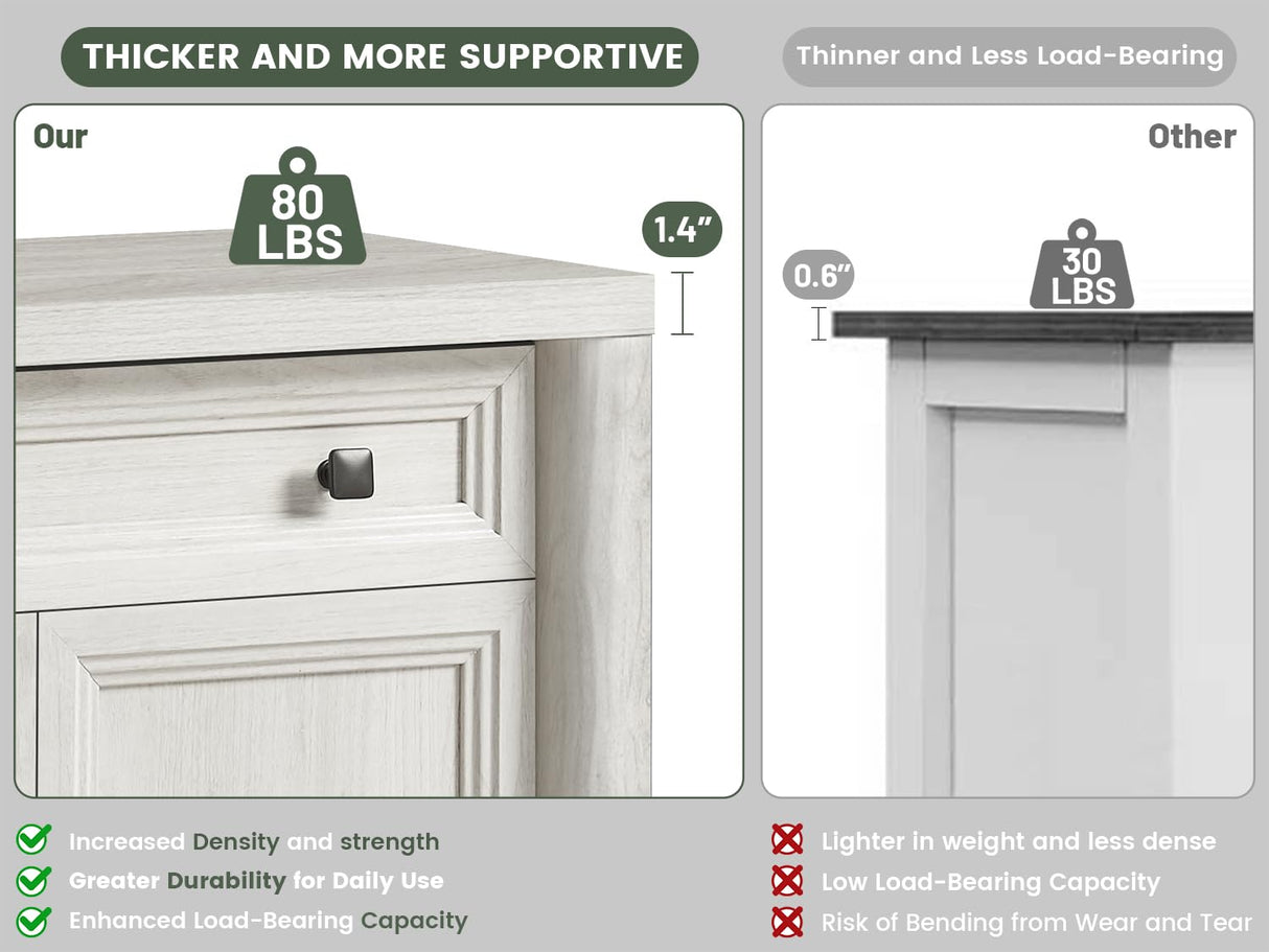 Standifurno Farmhouse Sideboard Buffet with Drawers, 59" Large Credenza Storage Cabinet with Shelves & 4 Doors, Wood Rustic Kitchen Coffee Bar Console for Living Room, White Standifurno