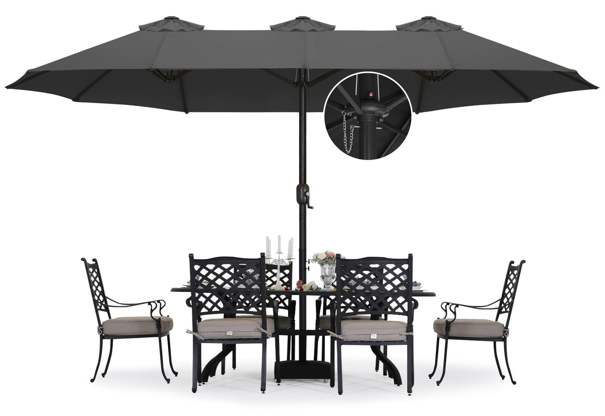 ABCCANOPY 15FT Double Sided Pool Umbrella with Base, Outdoor Porch Umbrella for Poolside, Lawn, Backyard (Dark Gray) ABCCANOPY