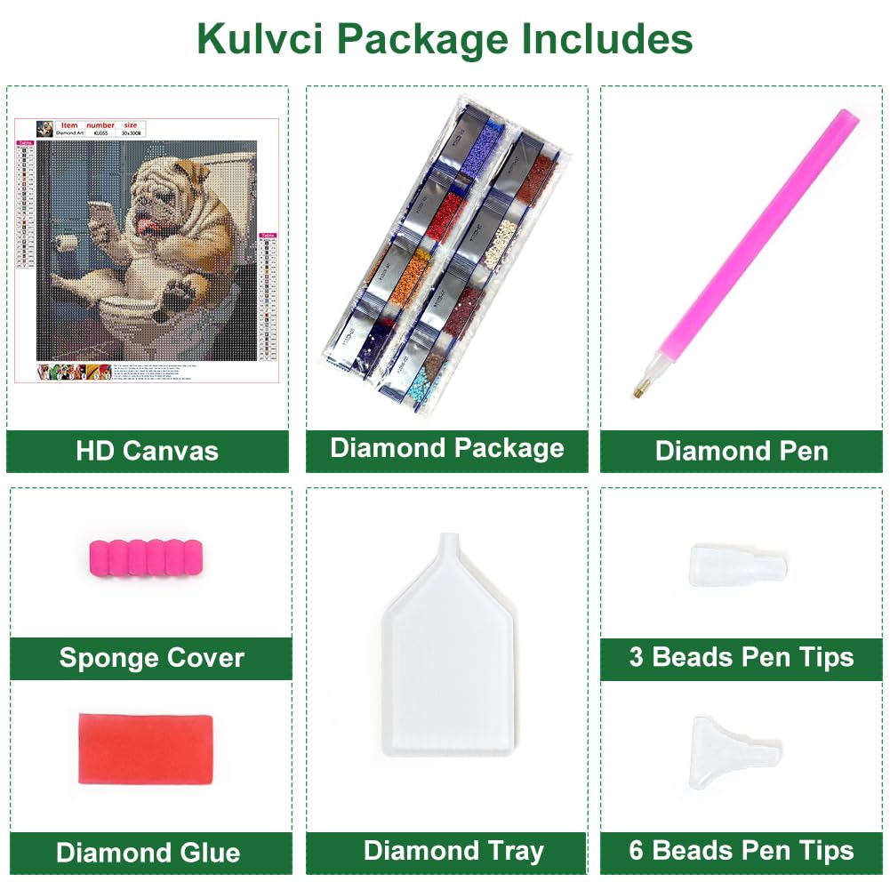 Kulvci Diamond Painting Kits for Adults, Dog Diamond Art Kits for Beginners, DIY 5D Diamond Painting with Round Gem Art Kits for Gift Home Wall Decor 12x12inch Kulvci