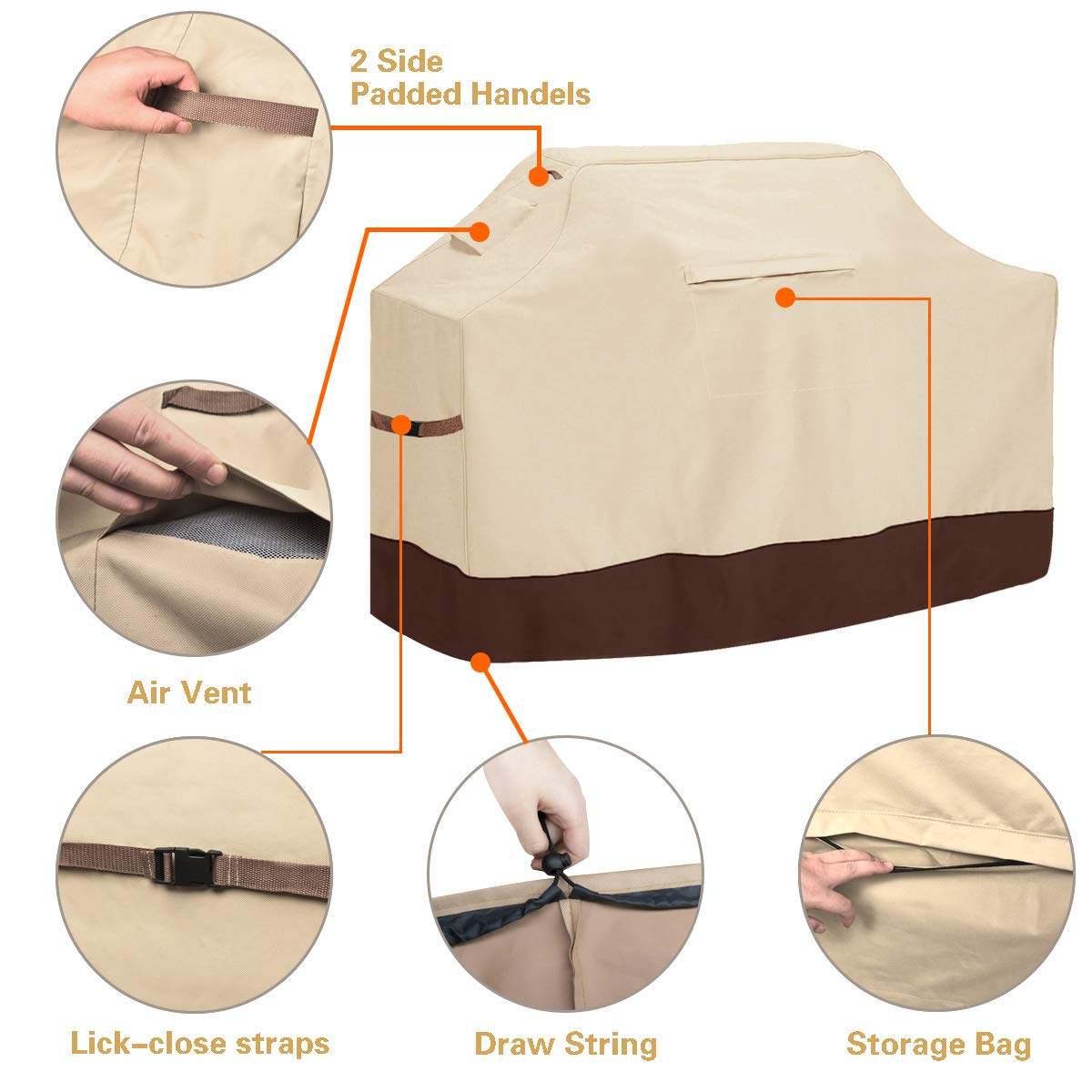 Vailge Grill Cover,60-inch Waterproof BBQ Cover,600D Heavy Duty Gas Grill Cover, UV & Dust & Rip & Fading Resistant,Suitable for Weber, Brinkmann, Char Broil Grills and More,Beige Vailge