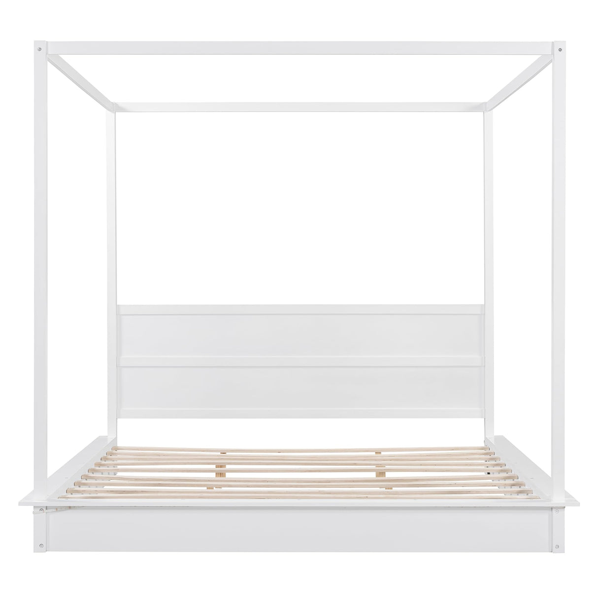 RuiSiSi King Canopy Bed with LED Light, Four Poster Design Canopy Platform Bed King Size Mattress Foundation with Wood Support Slats, No Box Spring Needed, White RuiSiSi