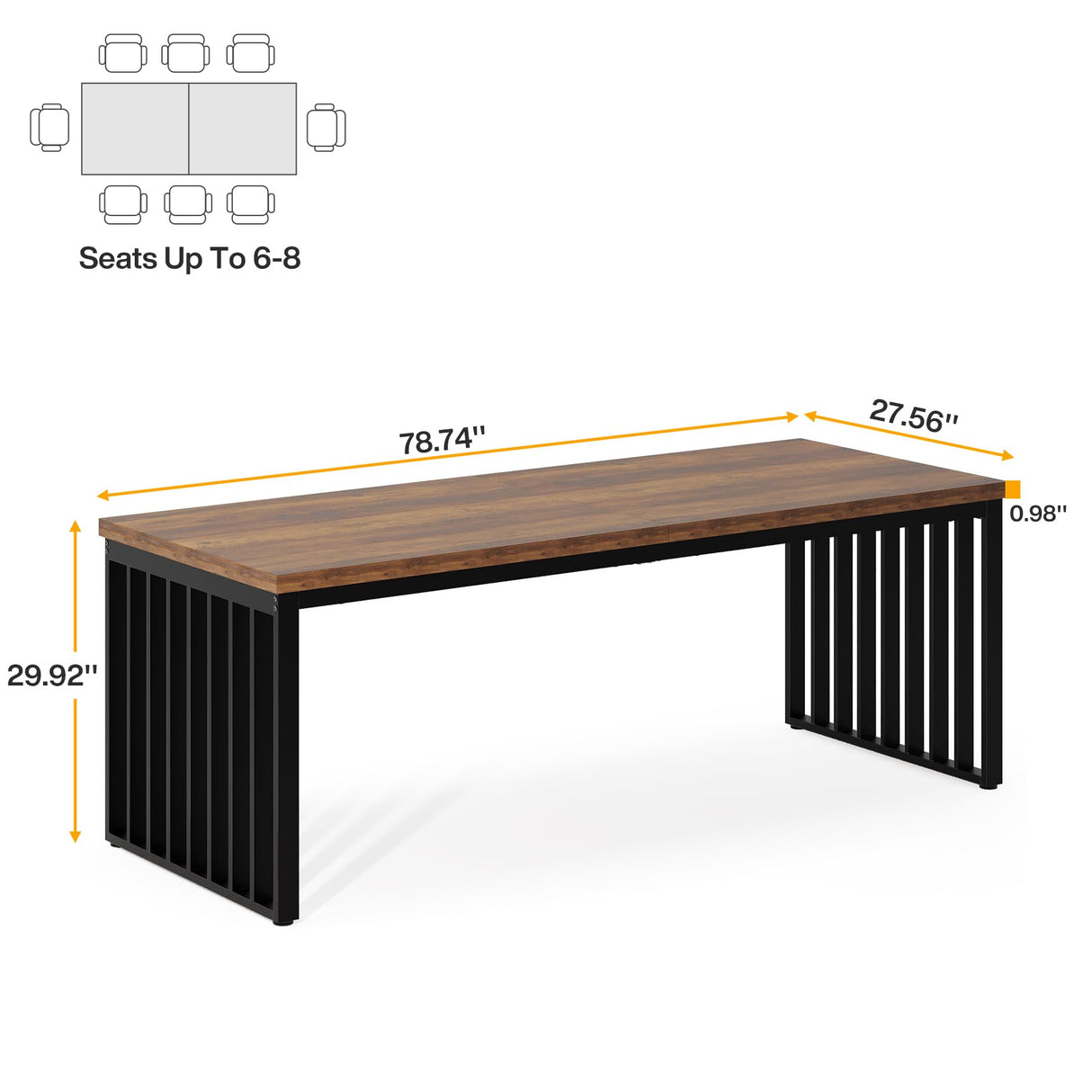 Tribesigns 78.74" Extra Long Computer Desk 2 Person Desk, Double Long Desk with Heavy Duty Metal Frame, Double Workstation Study Desk for Home Office, Brown (Without Chair) Tribesigns