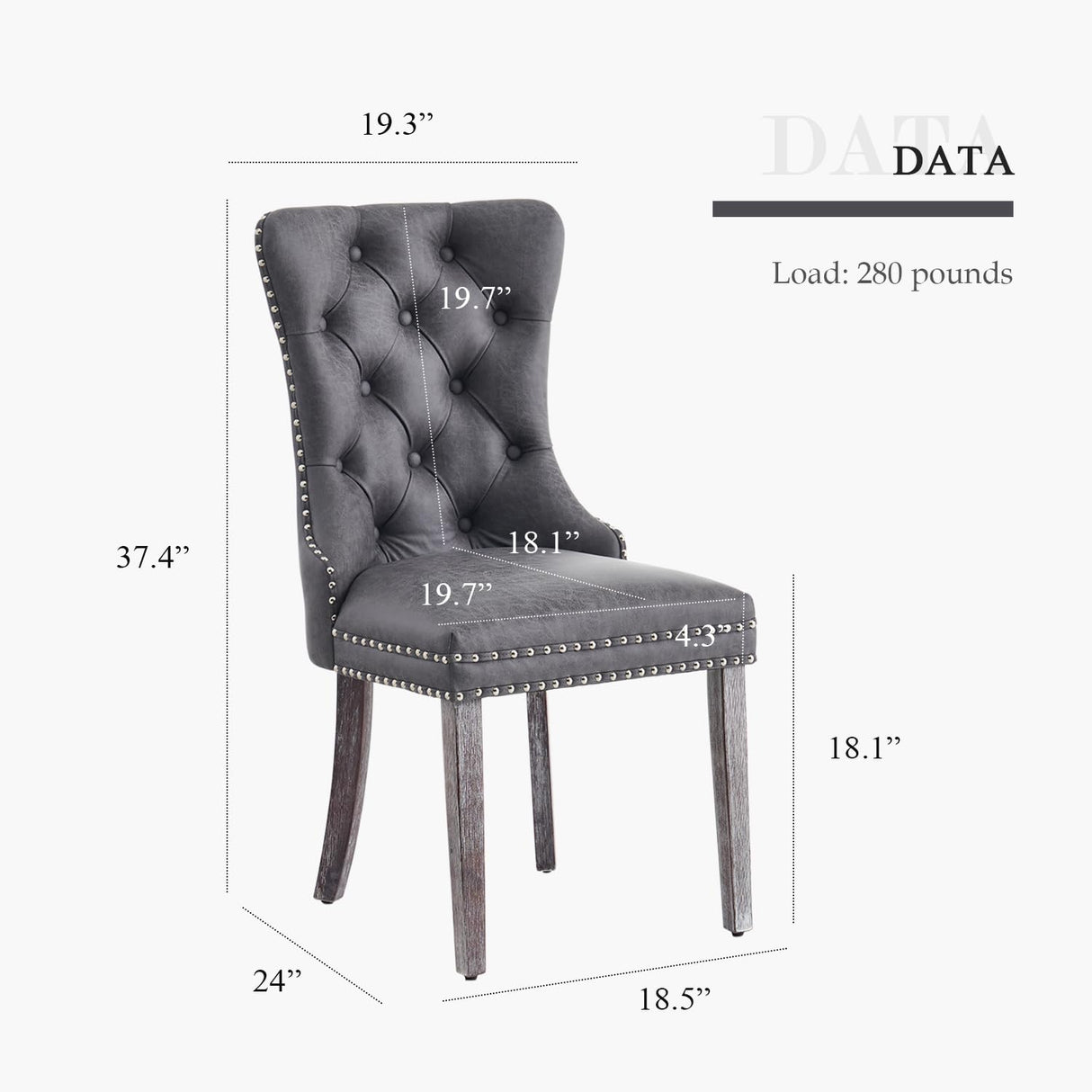 Eifizek Leather Dining Chair Set of 6, Dining Room Chairs with Nailhead Ring Pull Trim, Upholstered Dining Chairs with Solid Wood Legs for Kitchen Dining Room (Grey) Eifizek