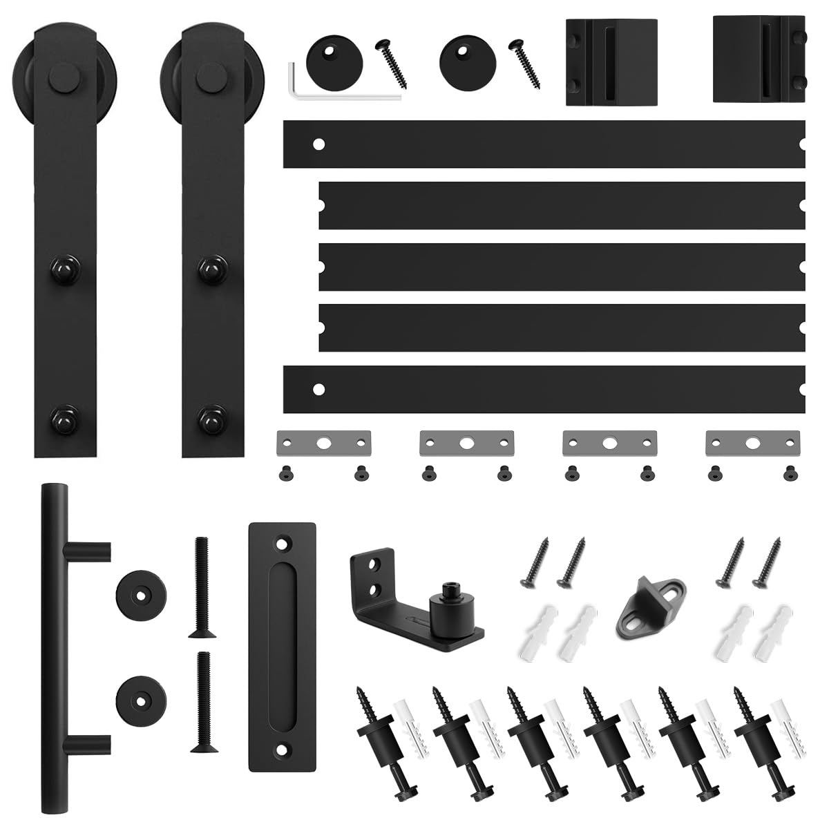 SMARTSTANDARD 6.8 FT Heavy Duty Sturdy Sliding Barn Door Hardware Kit, Black, (Whole Set Includes 1x Pull Handle Set & 1x Floor Guide) Fit 36"-40" Wide Door Panel (I Shape Hanger) SMARTSTANDARD