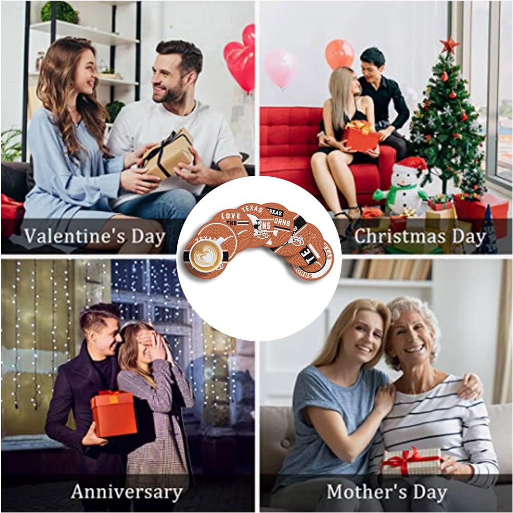 8 Pcs Diamond Painting Coasters, DIY Football Diamond Art Coasters Diamond Painting Kits for Beginners, Diamond Art Gift Craft Supplies (Texas Orange) WoodArtSupply