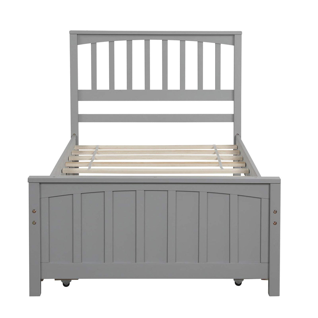 Harper & Bright Designs Twin Size Platform Bed with Trundle, Wooden Twin Bed Frame, Kids Platform Bed (Grey) Harper & Bright Designs
