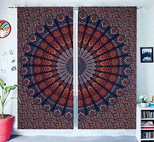 Popular Handicrafts Indian Hippie Bohemian Beautiful Peacock Mandala Curtain Panels Room Divider Blue Popular Handicrafts