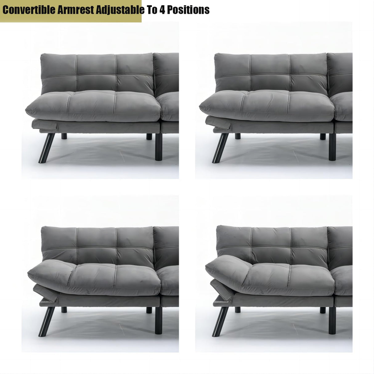 Modern Velvet Convertible Folding Futon Couch Sofa Bed Adjustable Pillow Top Arm Memory Foam Couch Double Loveseat Sofa for Compact Living Space,Dorm,Game Studio,Apartment,Bedroom (Light Grey) Klwenas Maec