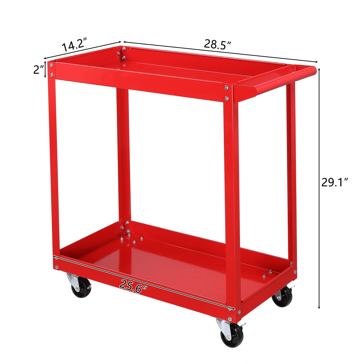 TUFFIOM 2 Tier Rolling Tool Cart, 220 LBS Capacity Industrial Service Cart w/Wheels, 2 Shelf Steel Utility Cart, Tool Storage Organizer for Mechanic, Garage, Workshop, Warehouse & Repair Shop, Red TUFFIOM