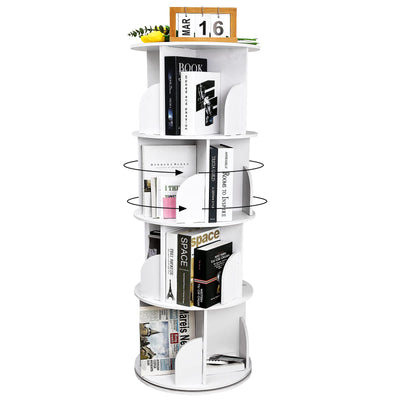 YGYQZ 4-Tier 360° Rotating Bookshelf - Stylish White Storage Rack for Small Spaces