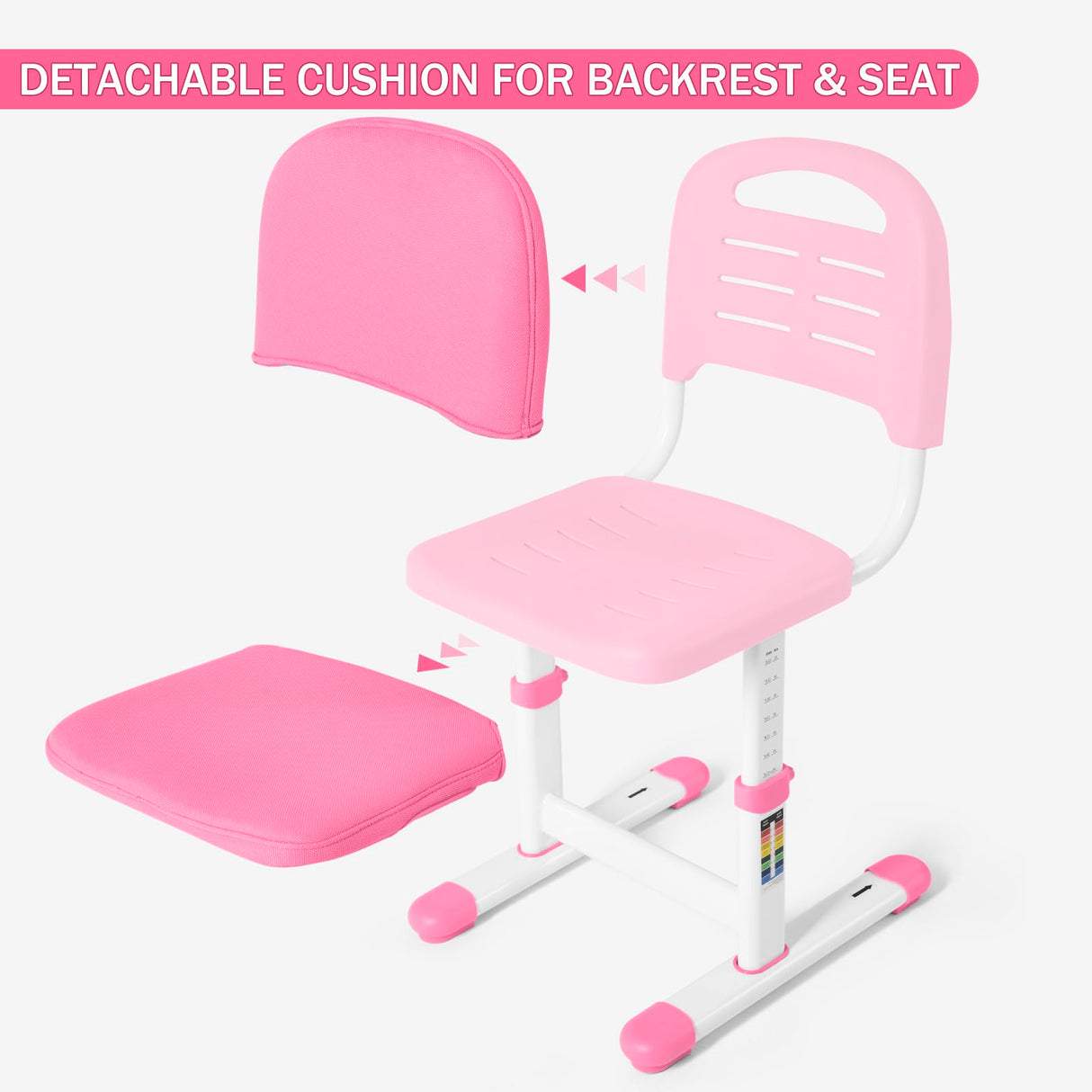 Artist hand Kids Study Table and Chair Set,Adjustable Girls School Writing Study Table,with Large Writing Board LED Pull Out Drawer Pencil Case Bookstand,Pink Artist hand