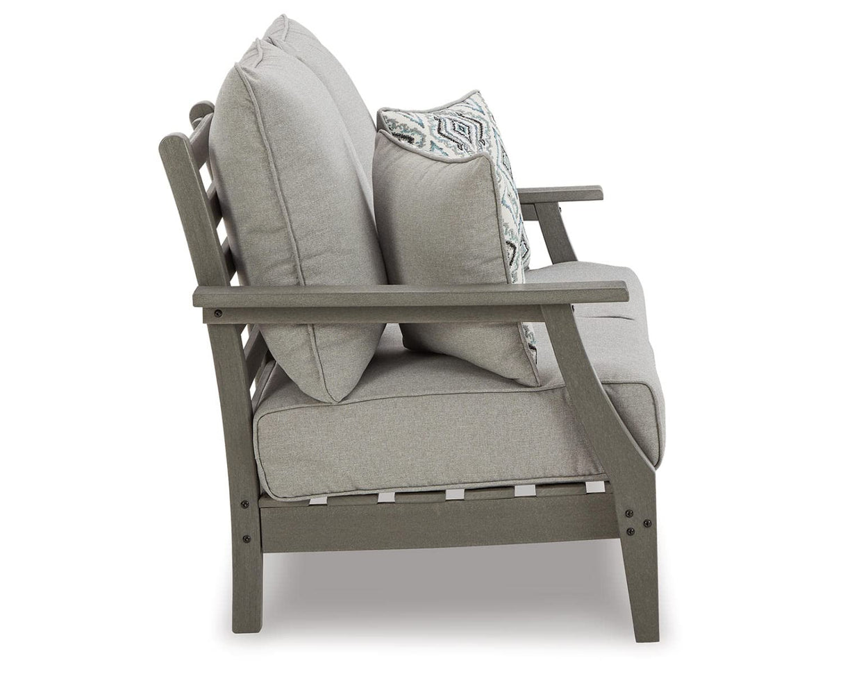 Signature Design by Ashley Outdoor Visola Patio HDPE Loveseat with Nuvella Throw Pillows, Gray Signature Design by Ashley