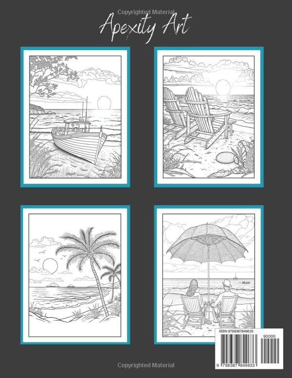 Beach Sunset: An Adult Coloring Book With Fun and Relaxing Beach Vacation Scenes, Peaceful Ocean and Beautiful Sunset Designs Majosta