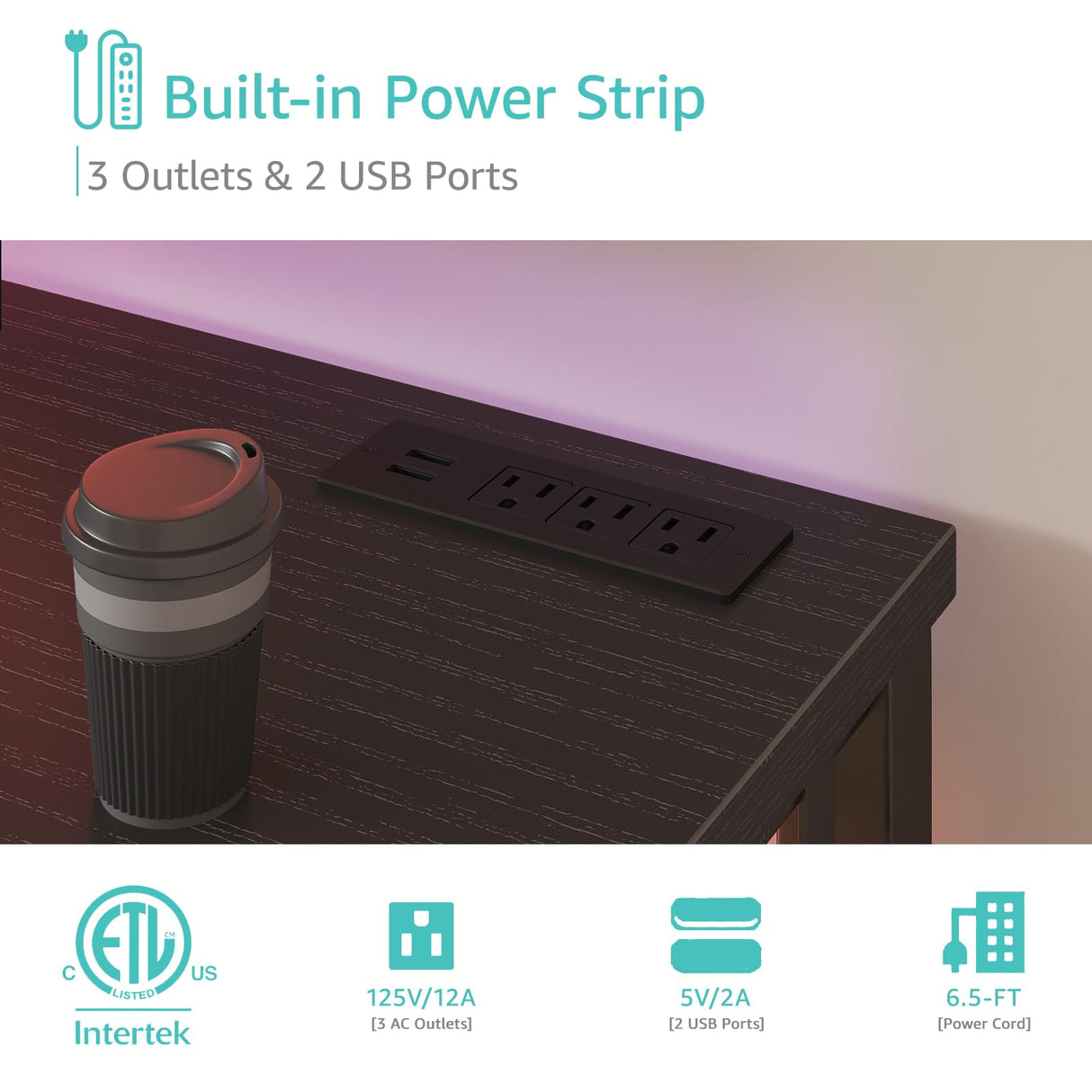 Lufeiya Gaming Desk with Power Outlet, 47 inch Teen Study Table Home Office Work Writing Computer Desks with Charging Station Outlets Built in, Black Lufeiya