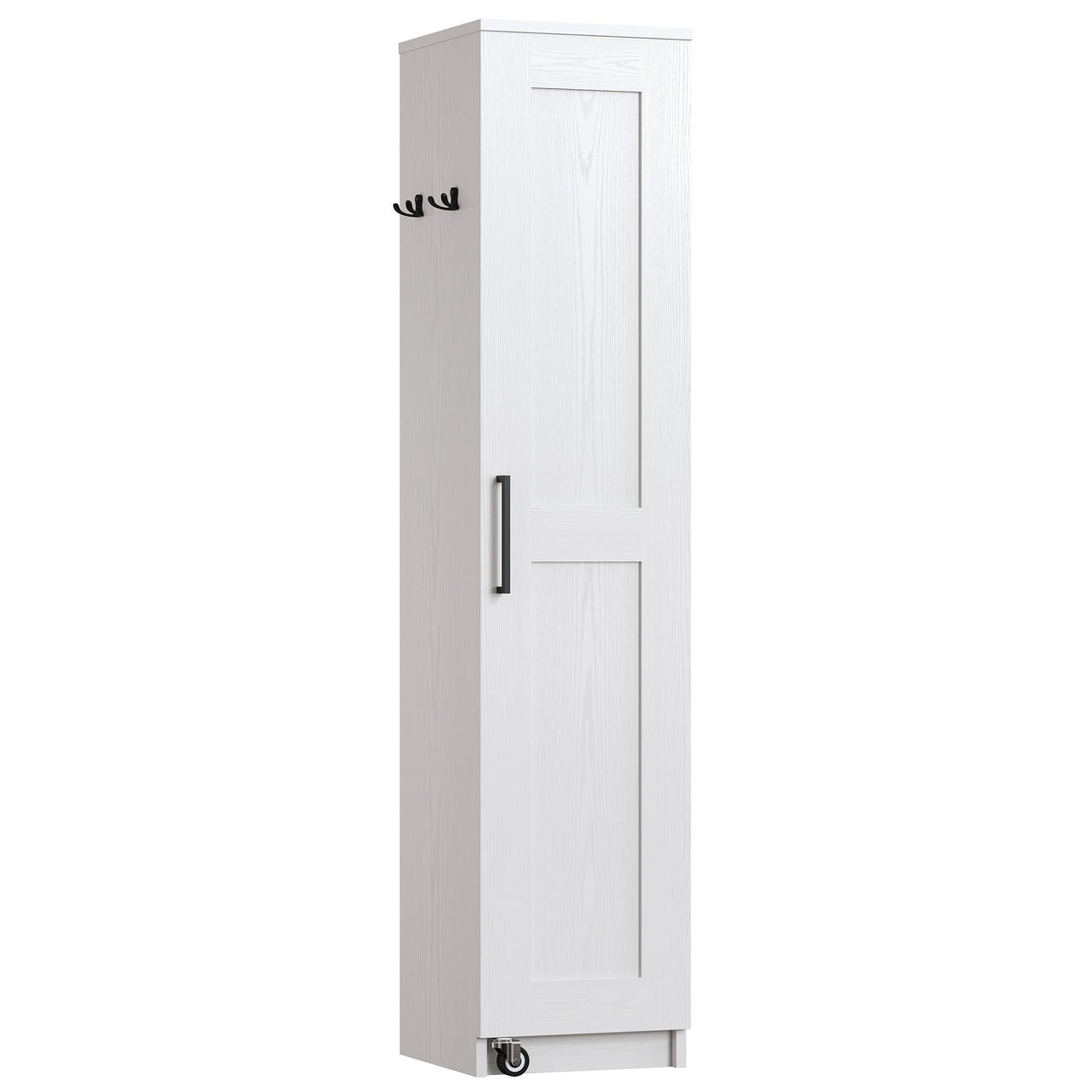IRONCK Narrow Kitchen Pantry Storage Cabinet, 72" Slim Single Door with 6 Adjustable Shelves, Door Rack and Wheels, Space Saving Freestanding Storage Floor Cabinet for Small Place, White IRONCK