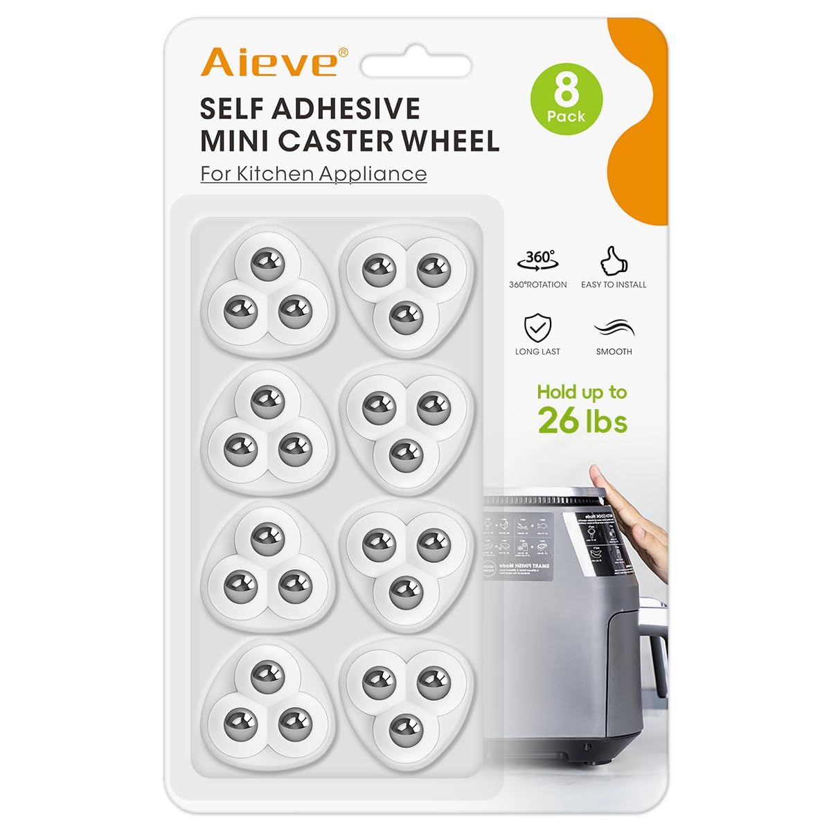 Aieve Appliance Sliders for Kitchen Appliances, 8 Pack Self Adhesive Mini Universal Caster Wheels, Countertop Small Appliance Rollers Suitable for Coffee Maker, Air Fryer, Small Furniture, Storage Box AIEVE