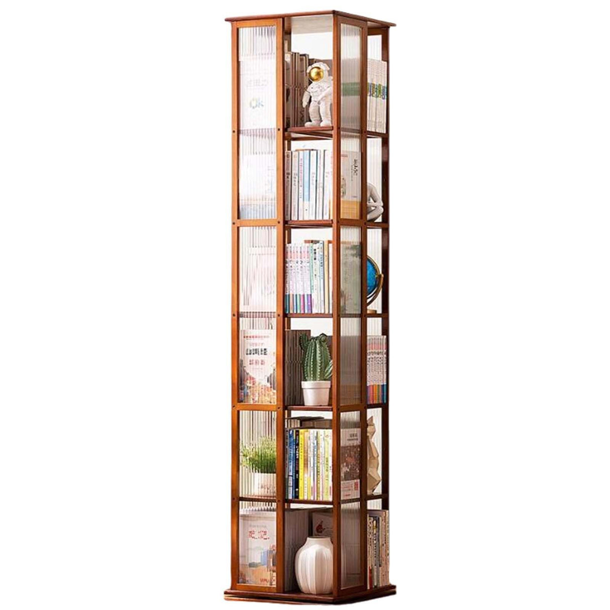 360° Rotating Brown Bookshelf - 6-Tier Floor Standing Corner Organizer for Small Spaces Generic