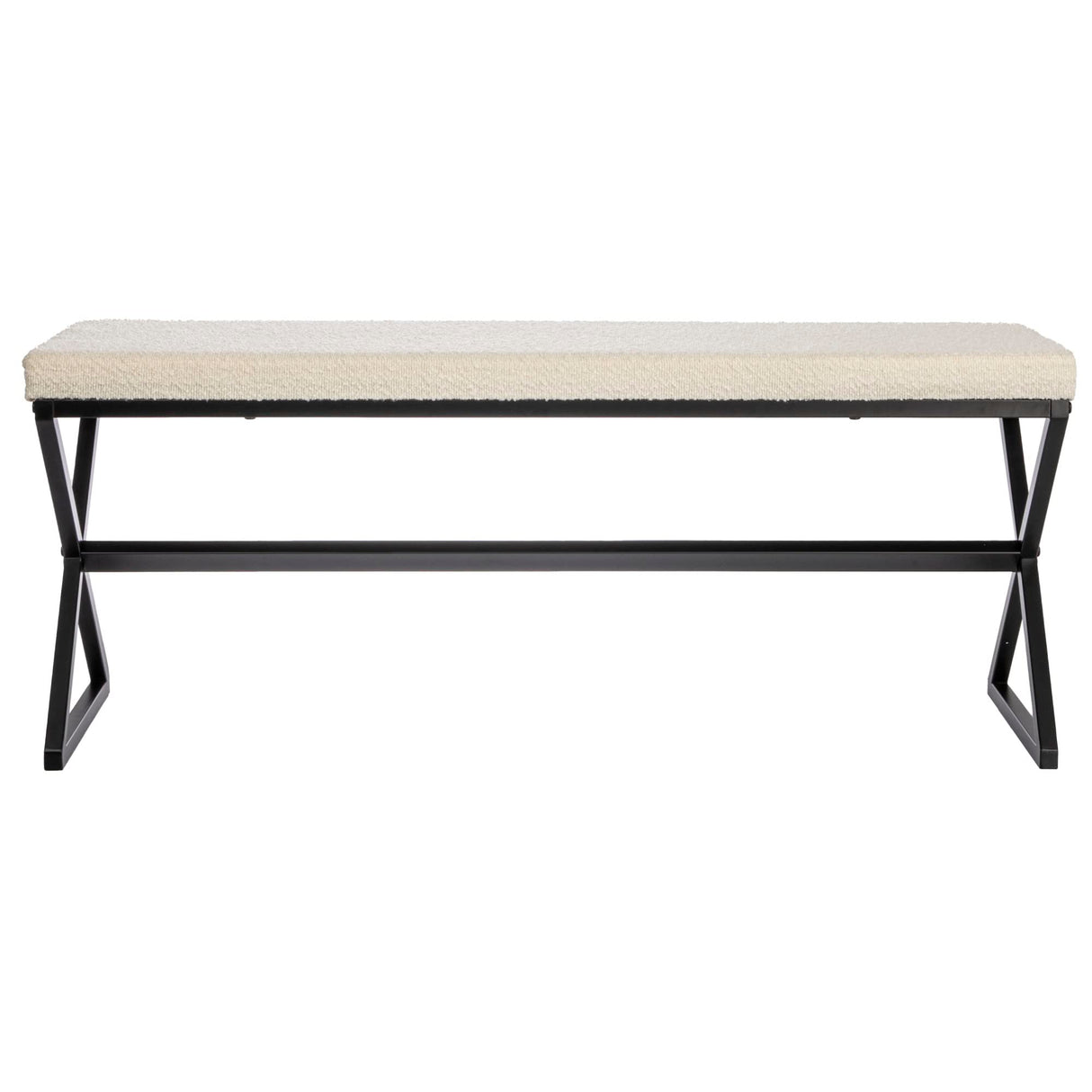 Household Essentials Harper Metal Bench with Boucle Upholstered Cushion, Cream and Black Household Essentials