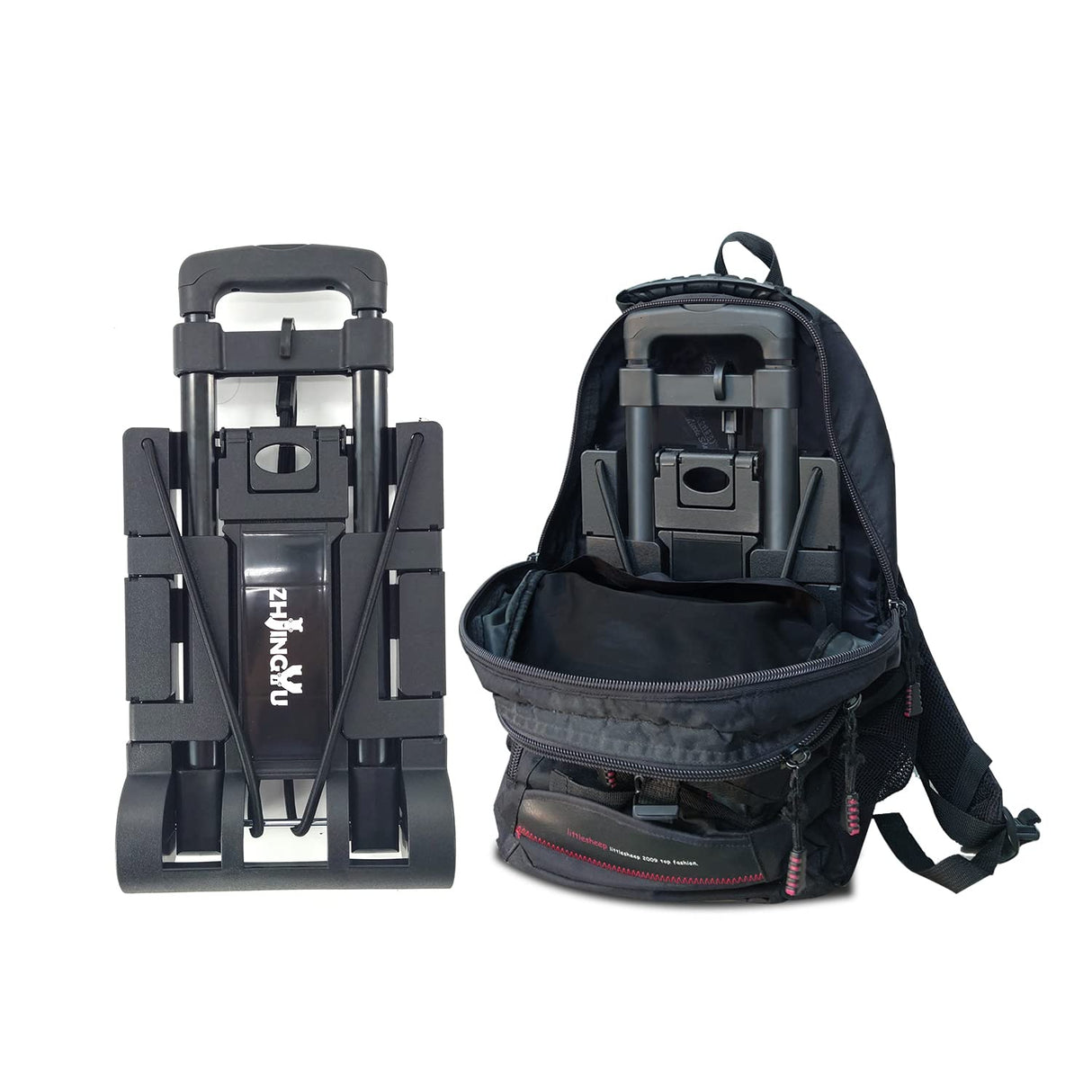 Folding Hand Truck Iron Tube Pull Rod Folding Cart Foldable Trolley Dolly with Wheels Utility Lightweight Expandable Large Chassis Foldable into Backpack,Portable Luggage Cart for Airport Travel ZHJINGYU