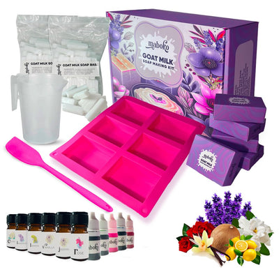 Goat Milk Soap Making Kit for Adults – 2lb Pre-Cut Base, 6 Colors, 6 Scents, Silicone Mold, Pitcher & Gift Boxes – All-in-One DIY Soap Kit with Supplies