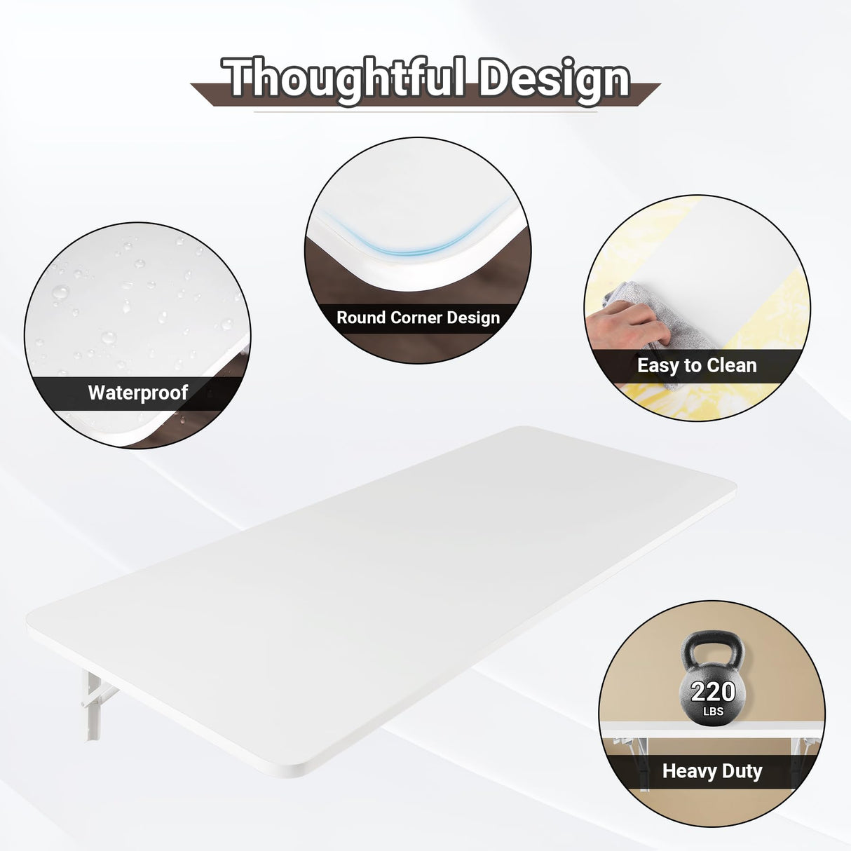 Neoaider Wall Mounted Folding Table 47.2”L x 19.7”W, Laundry Folding Table with Heavy Duty Metal Collapsible Shelf Brackets, 220 LBS Capacity, Wall Mounted Desk Fold Down for Small Spaces Neoaider