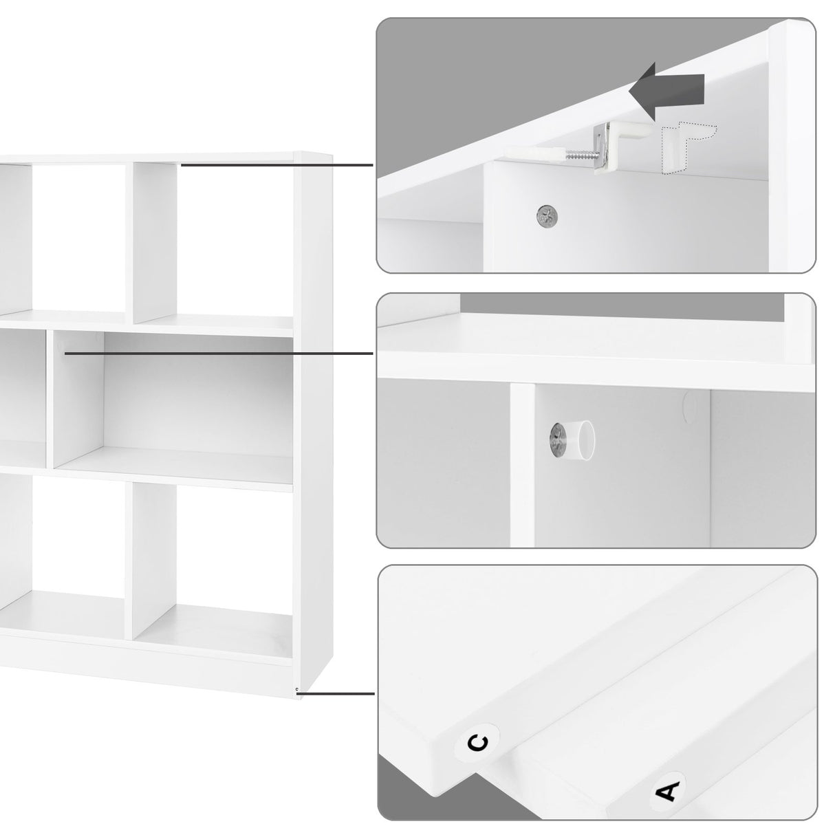 VASAGLE Bookcase, Bookshelf, Freestanding Storage Unit, 8 Open Compartments, Used Horizontally, Vertically, Upside Down, 11 x 35.4 x 39.4 Inches, for Living Room, Study, Office, White ULBC55WT VASAGLE