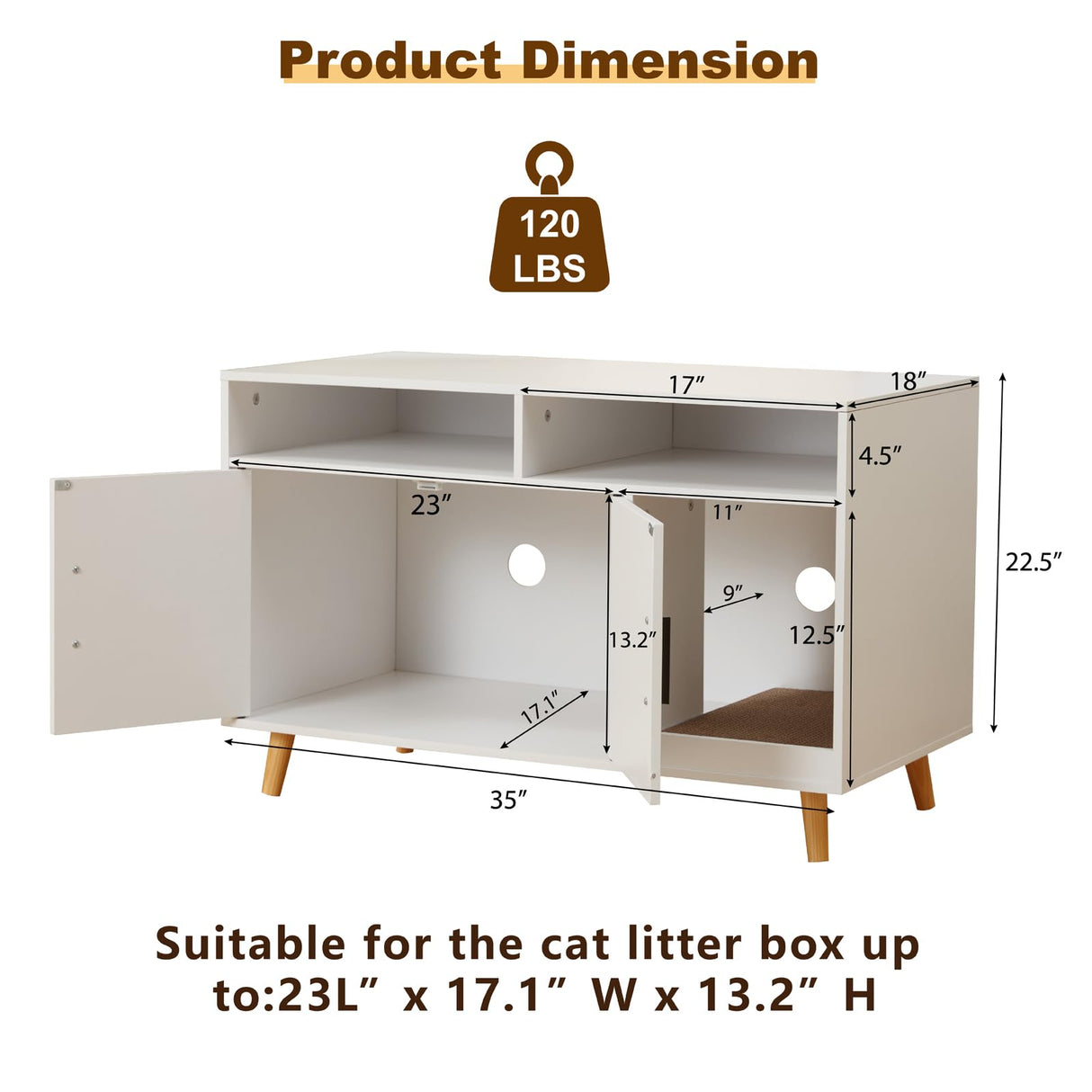 Mdeam Cat Litter Box Enclosure, Hidden Litter Box Furniture with Front Entry, 2-Door Storage Cabinet, 2 Compartments, Scratcher Pad, Air Vents, Wooden Side End Table (White) Mdeam
