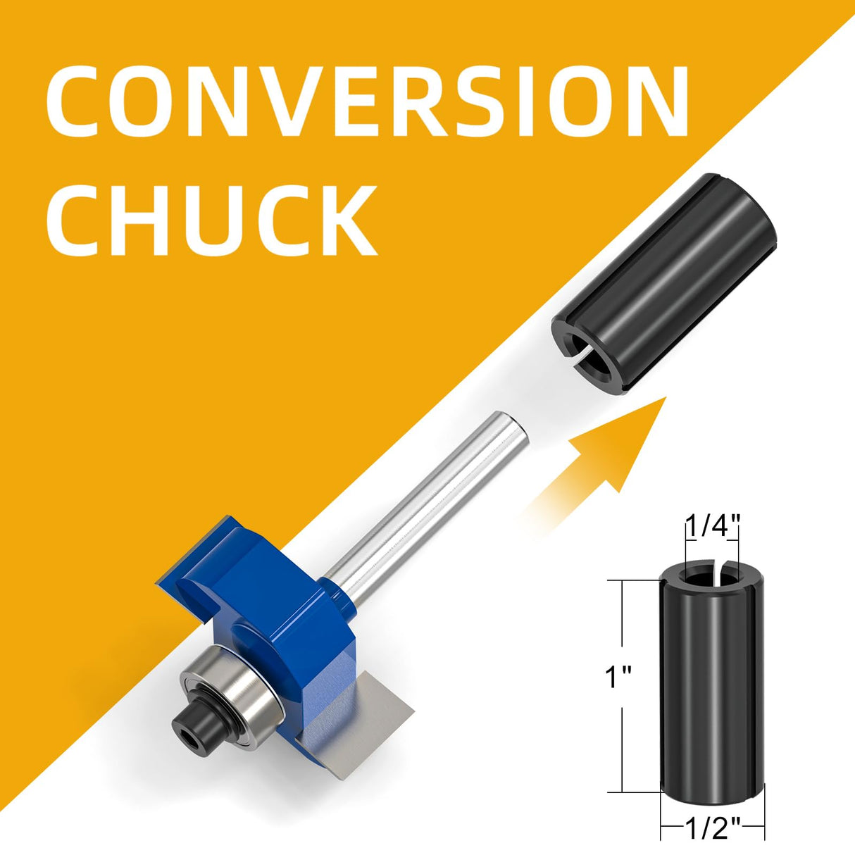 MEIGGTOOL 4Pcs Rabbet Router Bit 1/4" Shank with 6 Bearings Set - 1/16", 1/8", 3/16", 1/4", 5/16", 3/8". Interchangeable Bearings with 1/2" to 1/4" Router Collett MEIGGTOOL