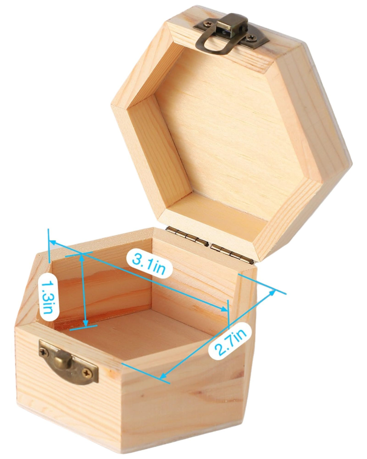 12 pcs Unfinished Vintage Wooden Hexagonal Pine Storage Boxes, 3.8X3.3X2.2in with Hinged Lids and Front Buckles for DIY Handmade Wooden Jewelry Box Xhqsulsclac