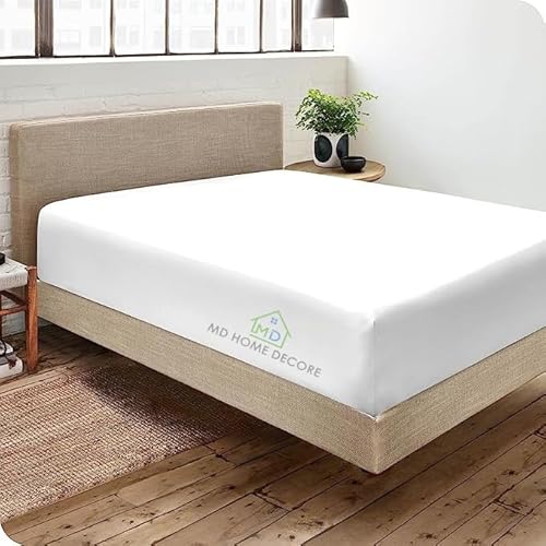 1 Fitted Sheet Only, 100% Egyptian Cotton, fitts Upto 15 Inch Deep Pocket, Bottom Sheets Only, King Size, Hotel Luxury Single Fitted Sheet Only, High Thread Count, Soft & Breathable, White Solid MD Home Decore