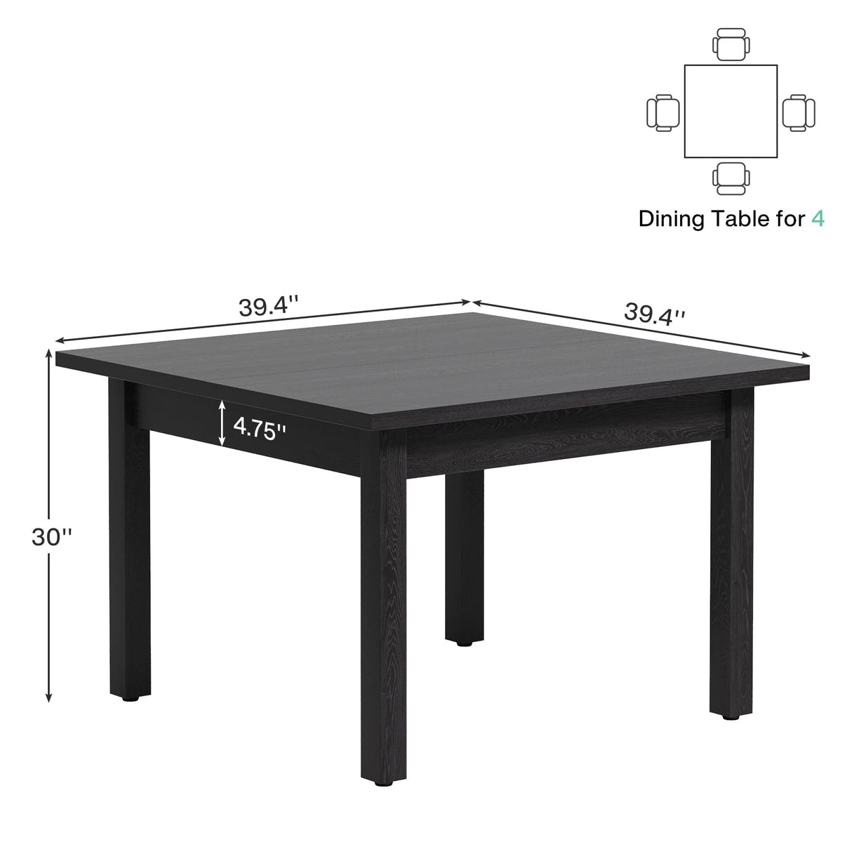 Tribesigns 39.4-Inch Square Conference Table for 4 People, Small Wooden Meeting Room Table with Solid Wood Legs and Thicken Tabletop for Conference Room Seminar Room Boardroom, Black Tribesigns