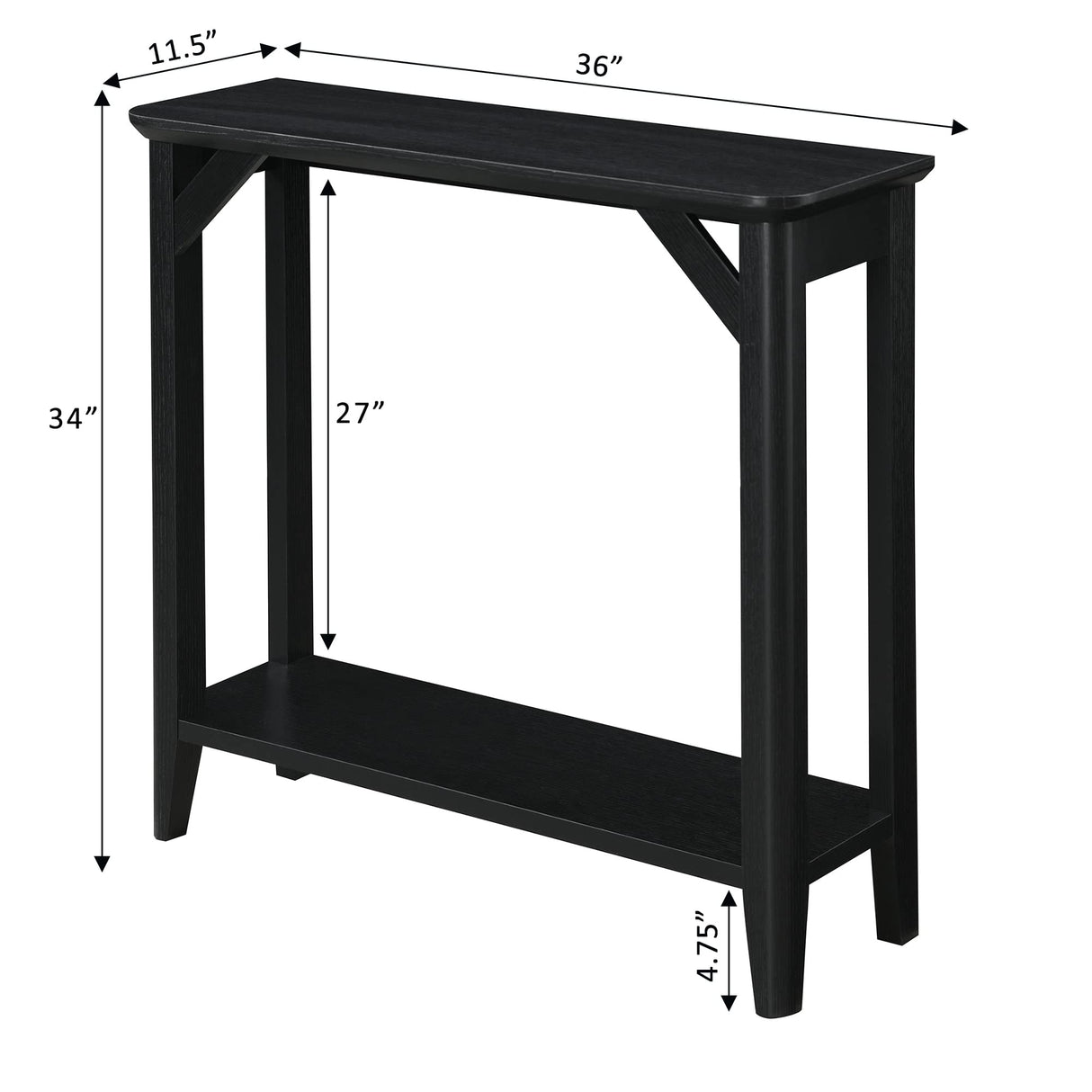 Convenience Concepts Winston Hall Table with Shelf, Black Convenience Concepts