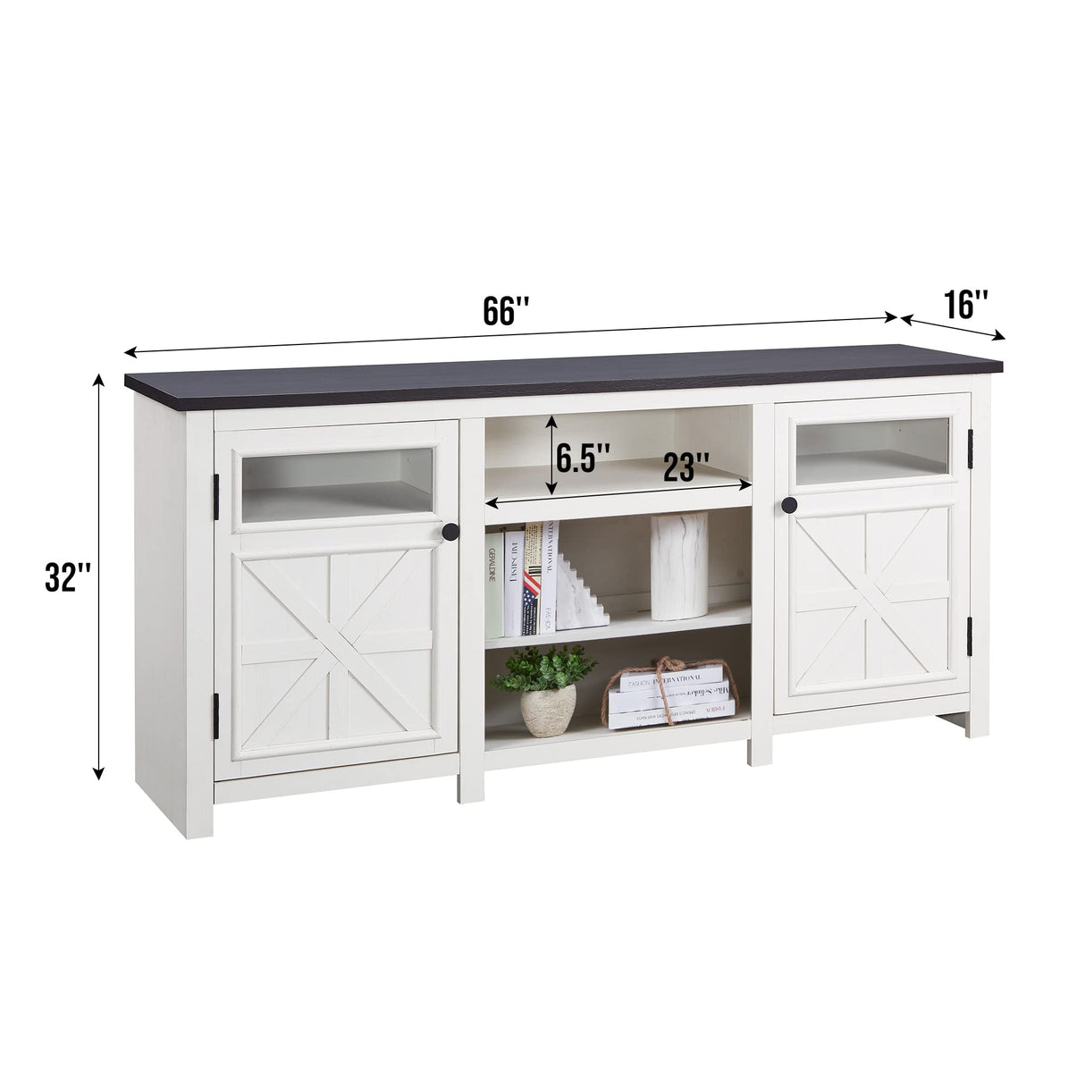 JXQTLINGMU Farmhouse TV Stand for 75 Inch TV, Entertainment Center with Storage, Modern TV Cabinet with Barn Doors, 66" Rustic TV Console for Living Room, Adjustable Shelf - Off White JXQTLINGMU