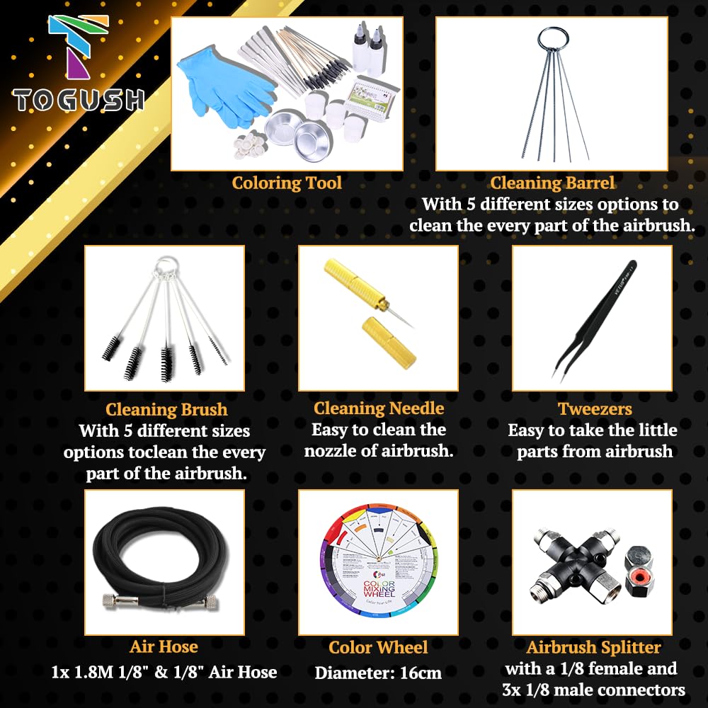 T TOGUSH Air Brush Kit with Air Compressor with Airbrush Cleaning Tools Double Action Airbrush for Model Painting Hobby Craft Airbrush Compressor T TOGUSH
