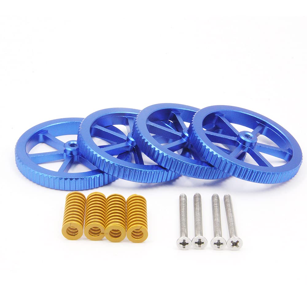 Zeberoxyz 4PCS Aluminum Hand Twist Leveling Nut Diameter60mm with 4PCS Hot Bed Die Spring with 4PCS M4x40mm Screws for Creality 3D Printer CR-10/Ender-3/Ender 3 Pro/Ender 5 (Diameter 60mm-Aluminum) Zeberoxyz