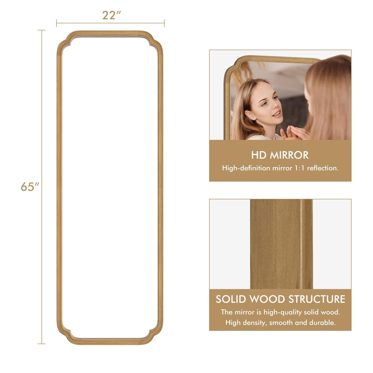 WallBeyond Full Length Mirror Wall Mounted 65"x22", Rustic Wooden Frame Floor Mirror, Large Full Body Mirror for Bedroom, Leaning or Hanging Against Wall (Naturl Solid Wood) WallBeyond