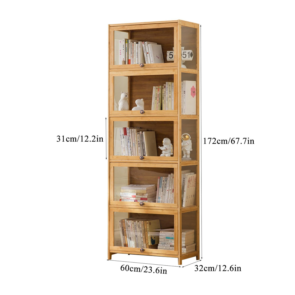 5-Tier Bamboo Display Cabinet with Acrylic Glass Door, Curio Display Case, Collectibles Toy Organizers Rack & Display Shelf, for Home, Office, Playroom, Living Room (23.6×12.6×67.7IN) Generic