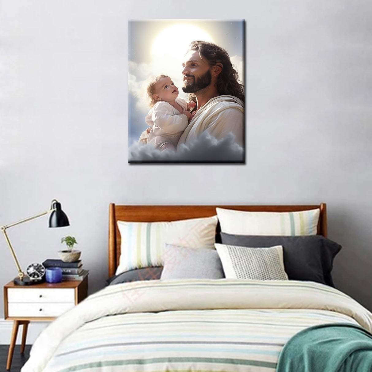 Jesus Holding a Baby on a Cloud Paint by Numbers Kits for Adults Clown DIY Canvas Oil Painting Acrylic Pigment Kits Christ Style Paint by Number Home Wall Art Decor Gift Artwork 16x20In (DIY Frame) Aihonmin