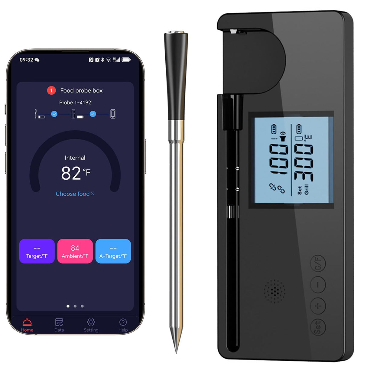 Meat Thermometer Digital Wireless with 800ft Range, Bluetooth 5.3 Food Thermometer with Dual-Temperature Probe, LCD Display and App&Case Setting for Grilling Smoking Cooking JOPCPIE