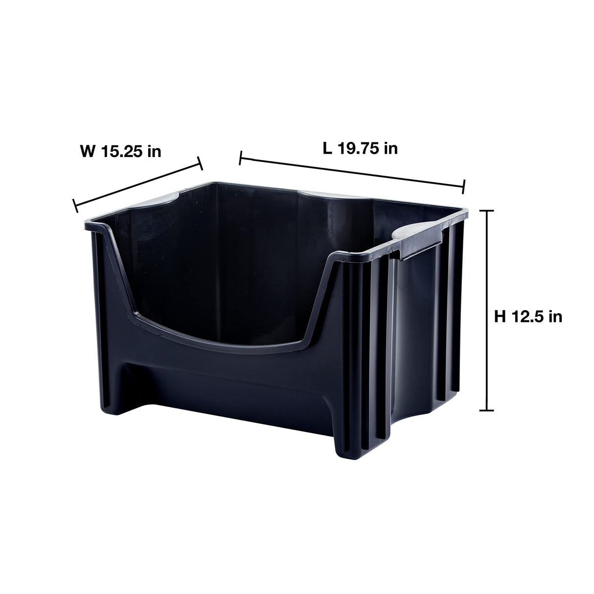 Mighty Tuff Jumbo Stackable Storage Bins, Pack of 3, Easy-Access Storage, Large Easy-To-Grip Handles, Wide Front Opening, Interlocking, Stack Vertically, Black Mighty Tuff