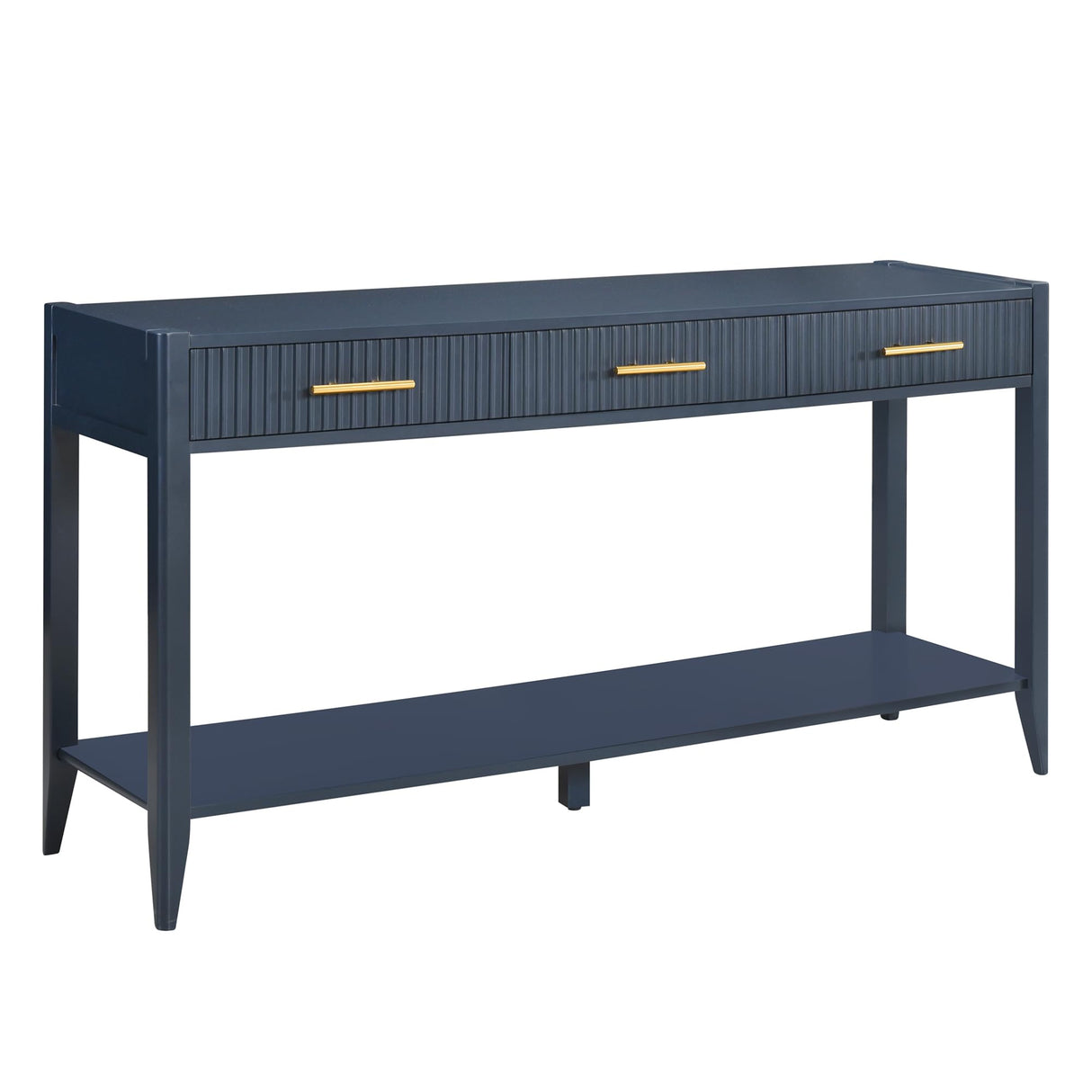 60" Modern Wooden Console Table Sofa Table with 3 Vertical Stripe Drawers, Open Bottom Shelf and Long Legs for Entryway, Hallway, Living Room, Foyer, Corridor (Navy Blue-04) HZSMHDZKJ