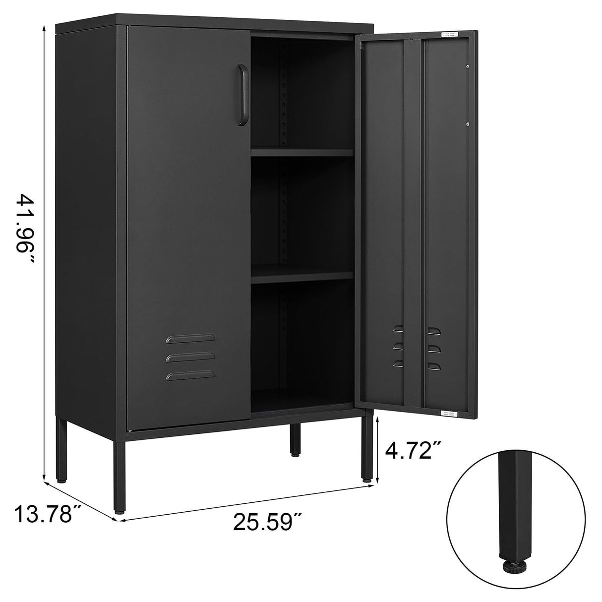 IRONFFICE Metal Locker Storage Cabinet,Black Accent Storage Cabinet, Metal Pantry Cabinet with Doors,Locker Cabinet for Living Room,Kitchen,Office IRONFFICE
