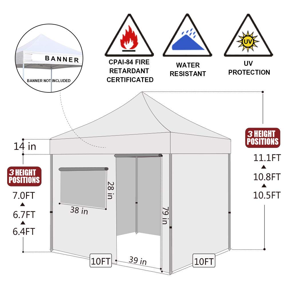 Eurmax USA 10'x10' Pop-up Canopy Tent Commercial Instant Canopies with 4 Removable Zipper End Side Walls and Roller Bag, Bonus 4 SandBags(White) Eurmax