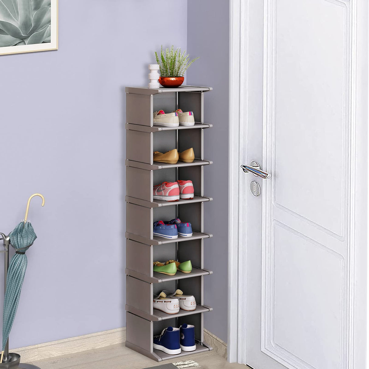 KANAV 8 Tiers Shoe Rack - Vertical Narrow Shoe Shelf Storage Organizer Sturdy Space Saving - Tall Narrow Shoe Rack for entryway Closet Hallway KANAV