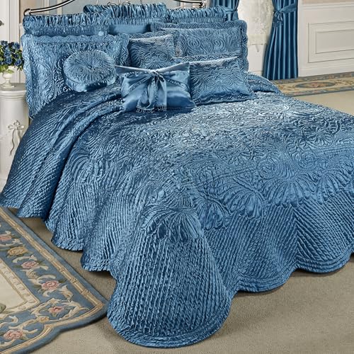 Touch of Class Portia Luxury Bedding | Rich Sapphire Blue | Premier Quilted Polyester Satin | Hand Guided Machine Quilted Scroll Design 3 Piece Set: Full Oversized Bedspread & 2 Standard Shams Touch of Class