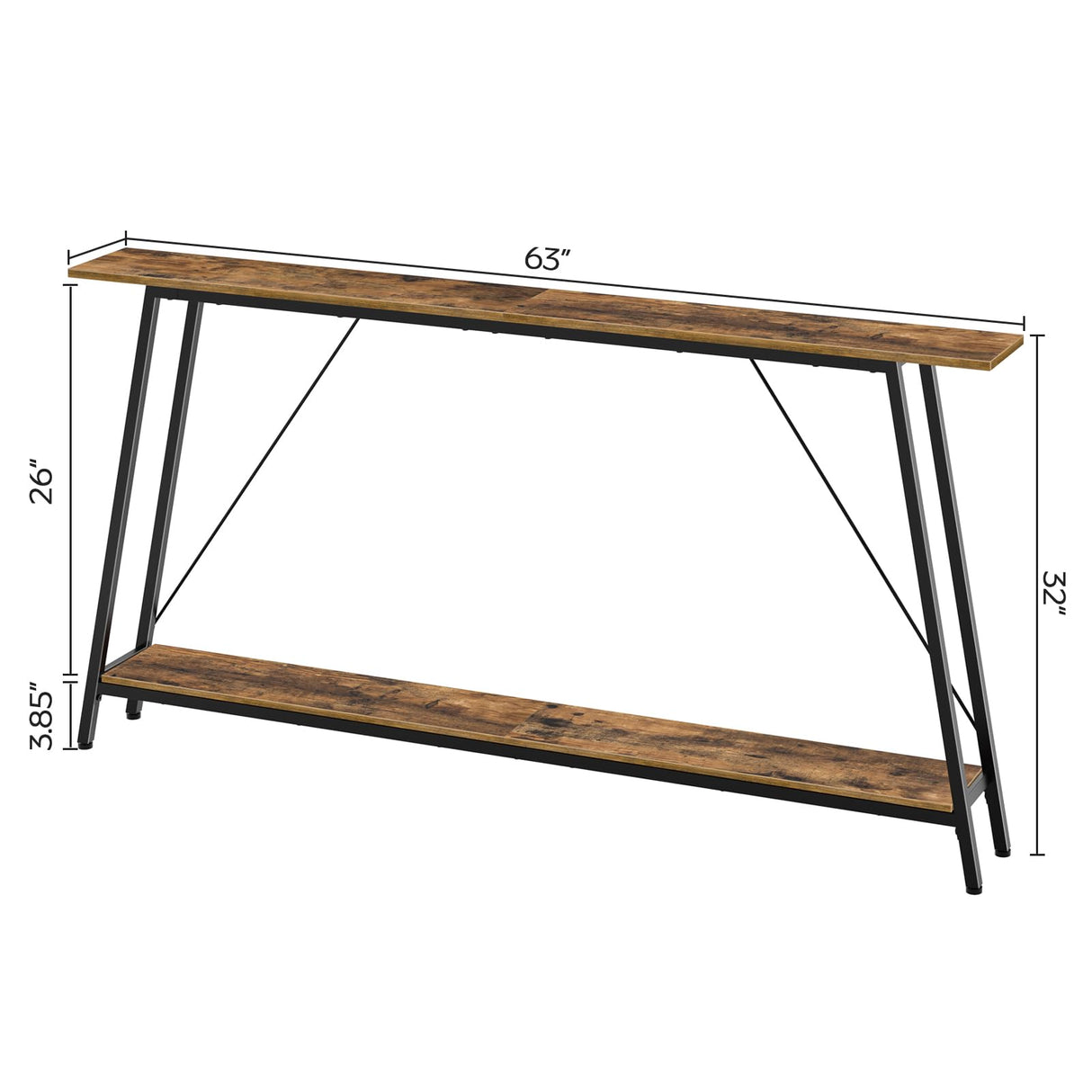 YATINEY 63" Console Table, Narrow Long Entryway Table, Industrial Skinny Sofa Tables, 2-Layer Hallway Table for Entryway, Display Table Behind Couch, Rustic Brown and Black CT16BR YATINEY