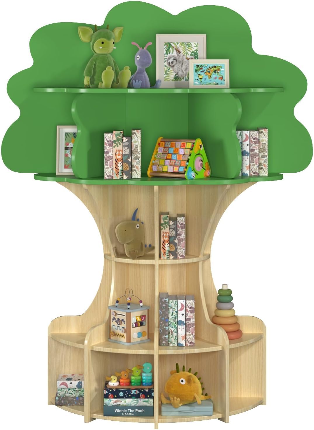RUPOLX 5-Tier Tree Kids Bookshelf, Toddler Montessori Shelf Book Rack, Toy and Book Storage for Kids, Wooden Children's Bookcase, Toy Storage Organizer for Preschool, Kid Room, Playroom, Nursery-001 RUPOLX